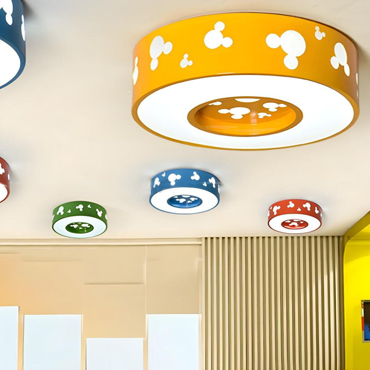 Kids Mouse Pattern Colorful Drum LED Flush Mount Light Image - 1