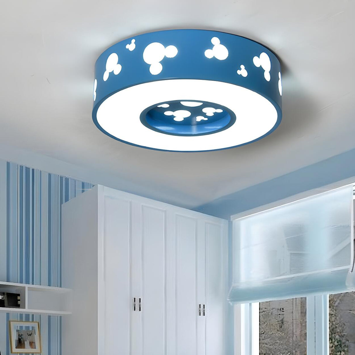 Kids Mouse Pattern Colorful Drum LED Flush Mount Light Image - 12