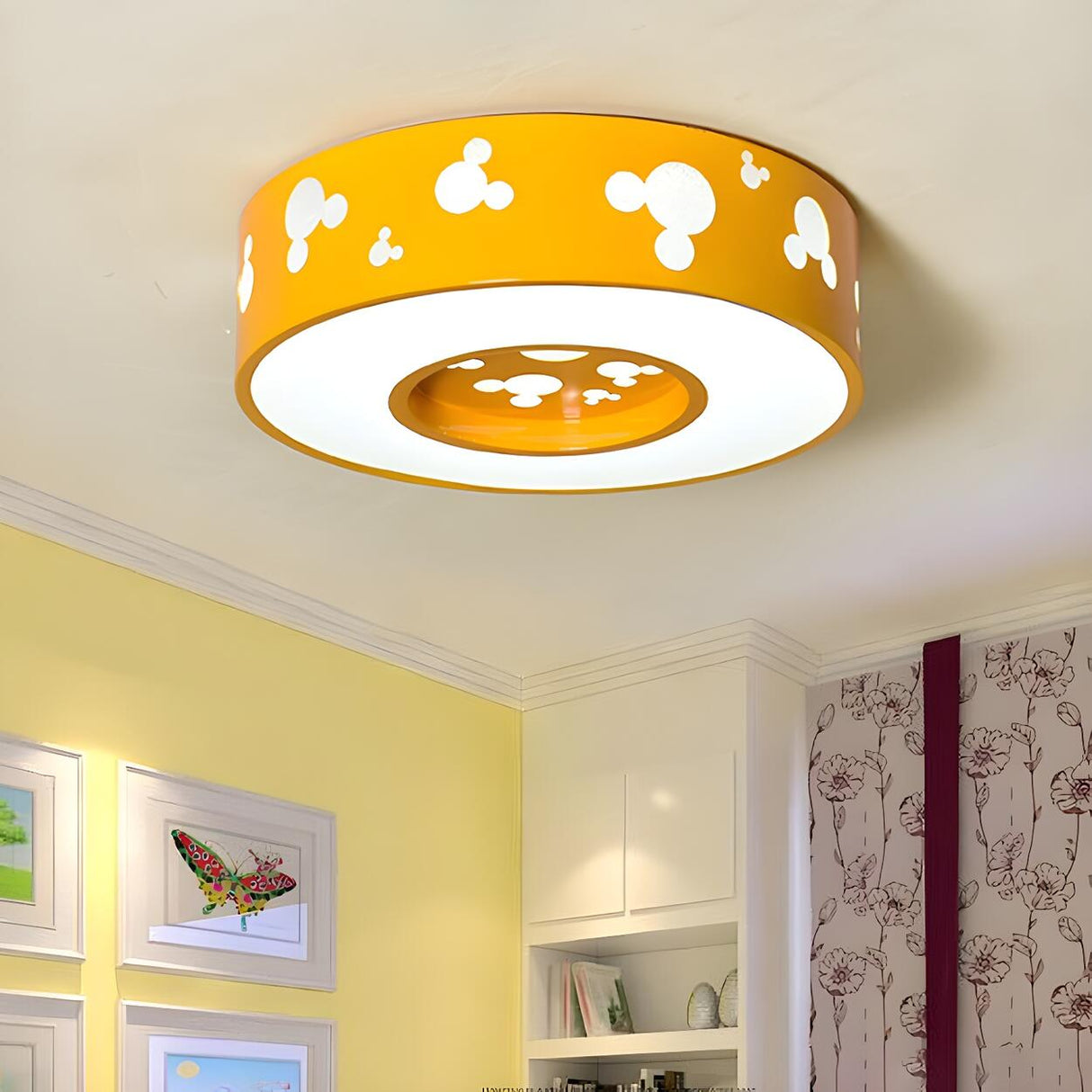 Kids Mouse Pattern Colorful Drum LED Flush Mount Light Image - 2