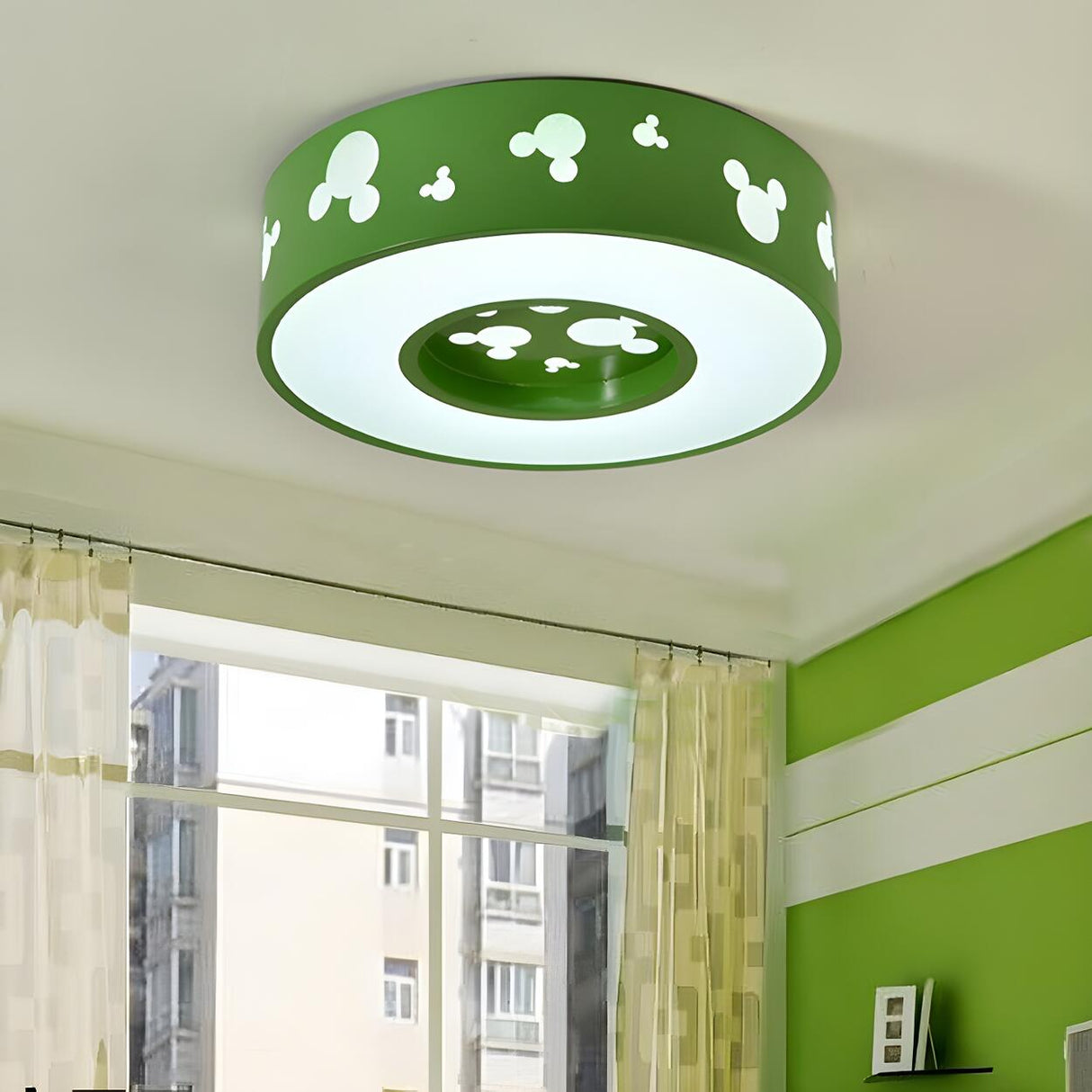 Kids Mouse Pattern Colorful Drum LED Flush Mount Light Image - 4