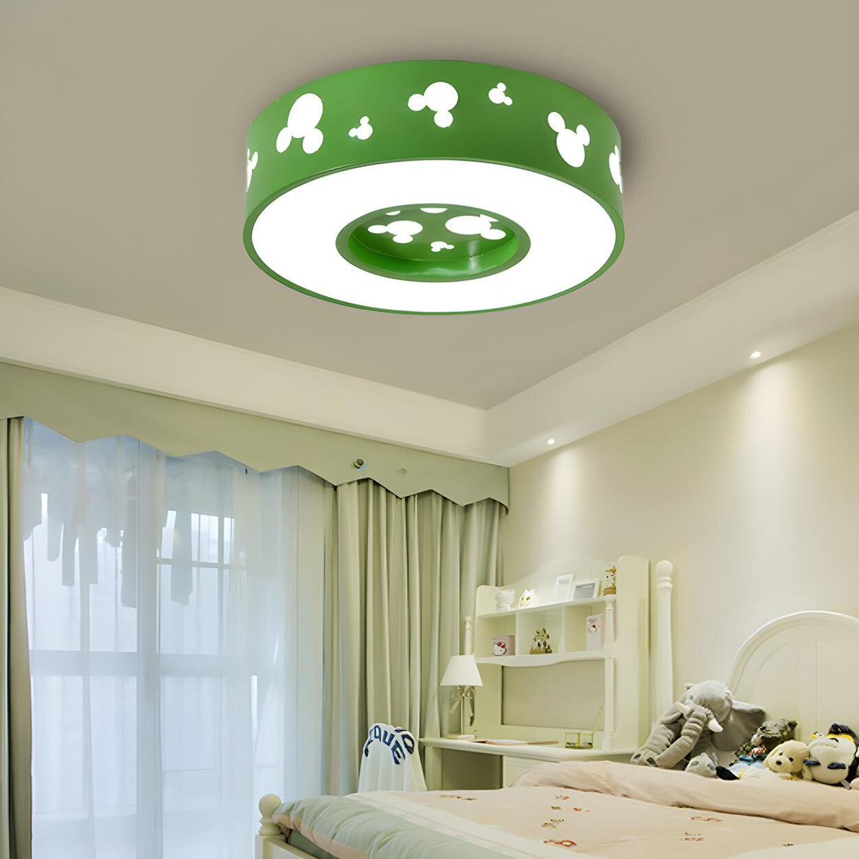 Kids Mouse Pattern Colorful Drum LED Flush Mount Light Image - 5