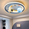 Kids Playful Astronaut Space Round LED Flush Mount Lamp Image - 2