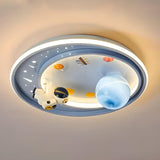 Kids Playful Astronaut Space Round LED Flush Mount Lamp Image - 6