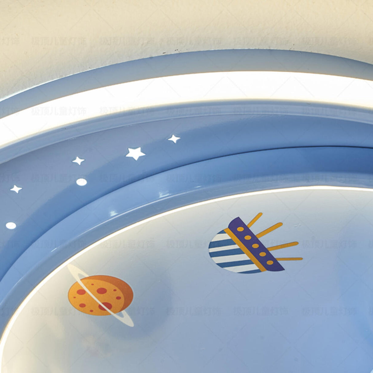 Kids Playful Astronaut Space Round LED Flush Mount Lamp Image - 7