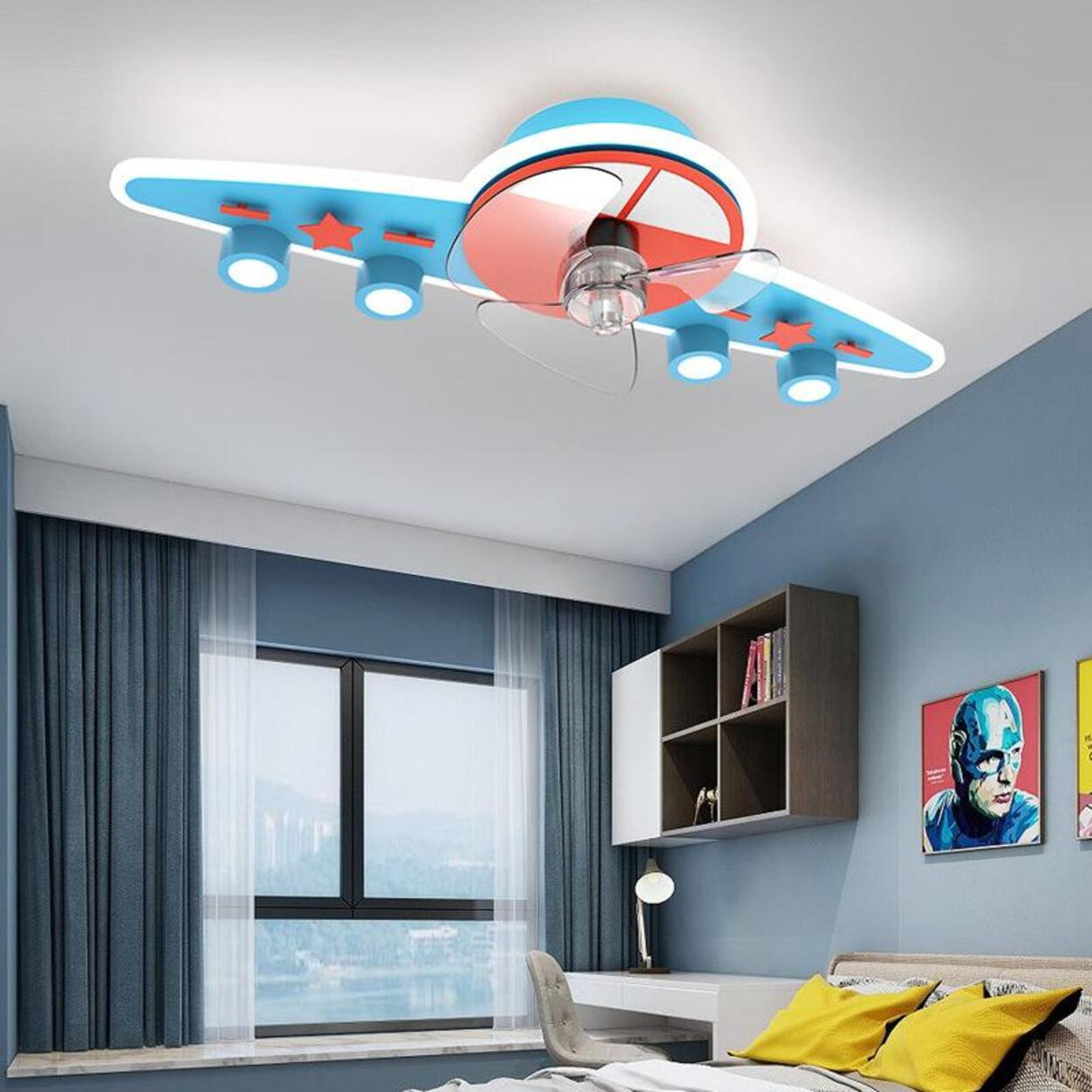 Kids Room 3 Blade Bow Fun Pattern Ceiling Fan Light Image - 2