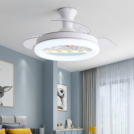 Kids Room 3 Blades White Round Ceiling Fan with Light Image - 1