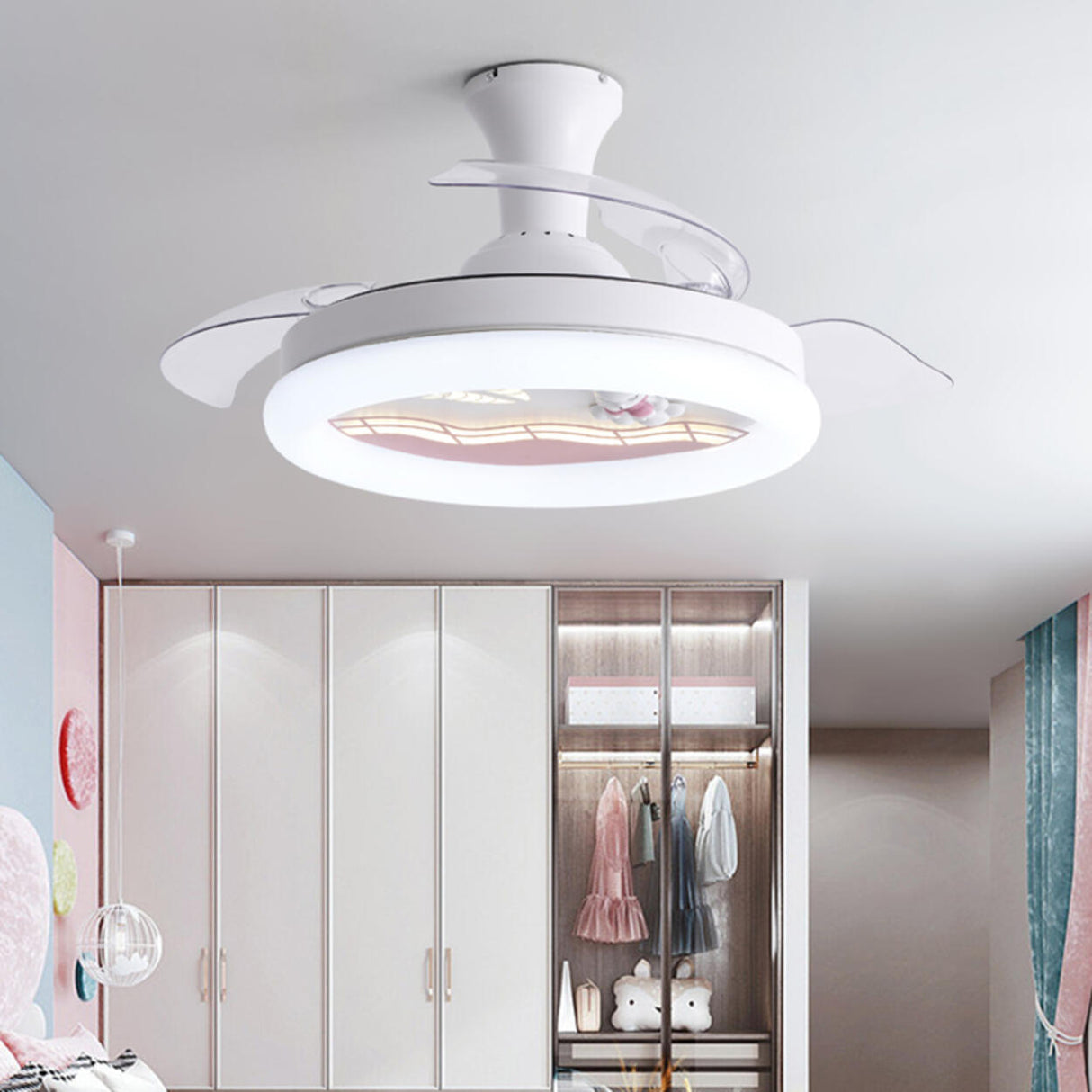 Kids Room 3 Blades White Round Ceiling Fan with Light Image - 18