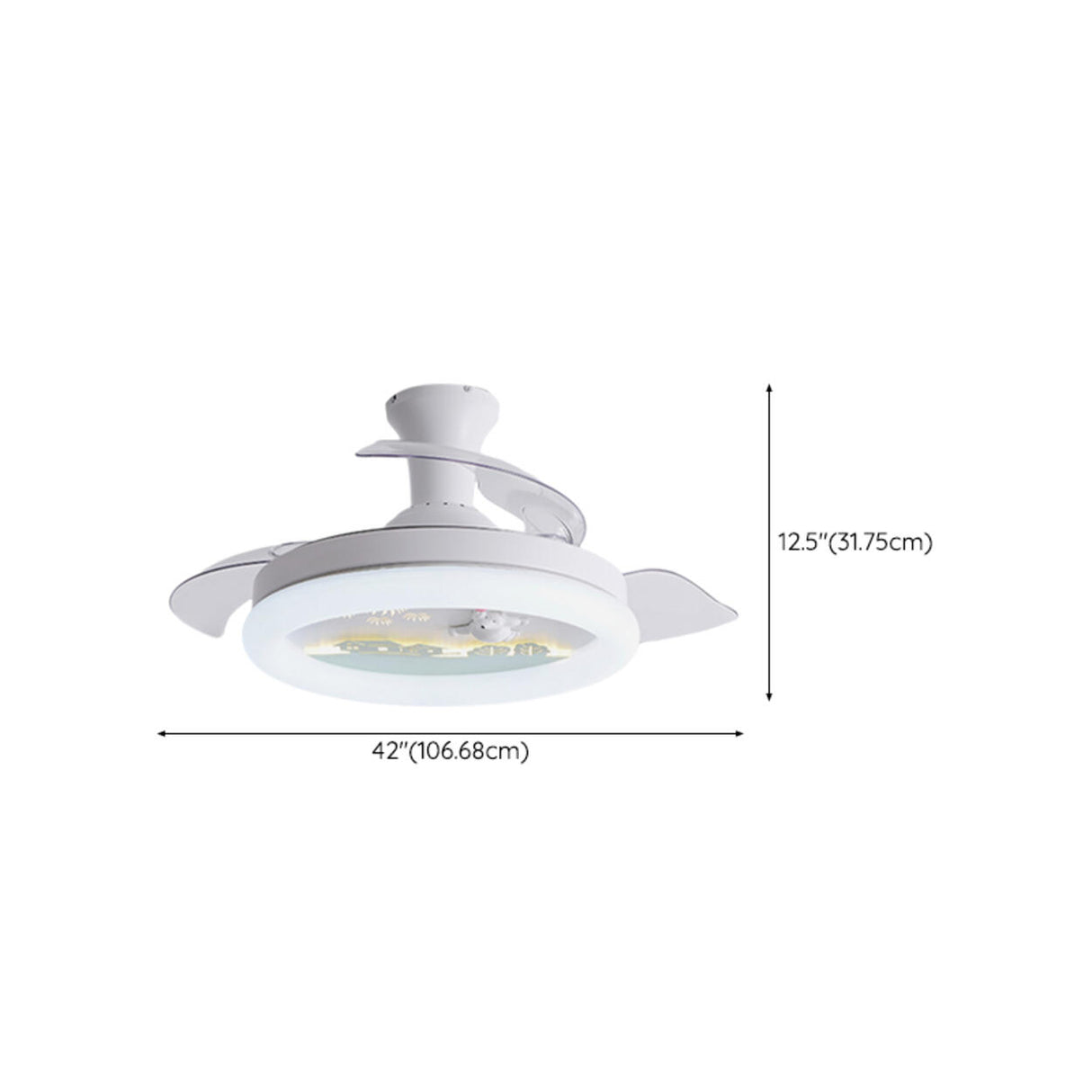 Kids Room 3 Blades White Round Ceiling Fan with Light 