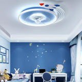 Kids Room 3 Clear Blades Rocket Theme Ceiling Fan Light Image - 3