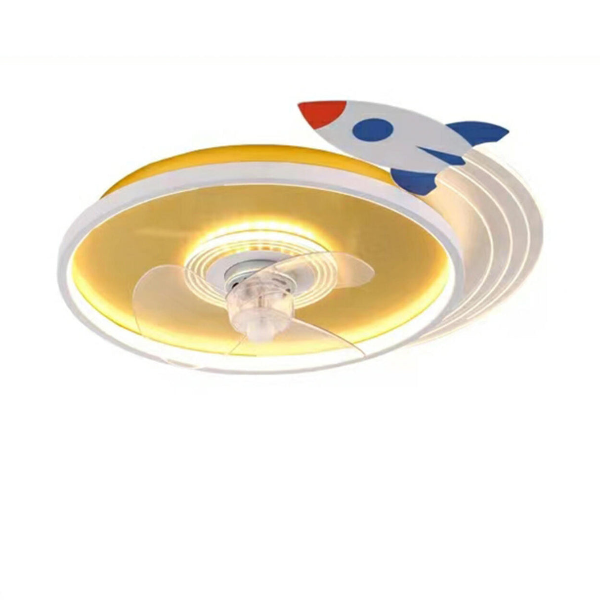 Kids Room 3 Clear Blades Rocket Theme Ceiling Fan Light Image - 5