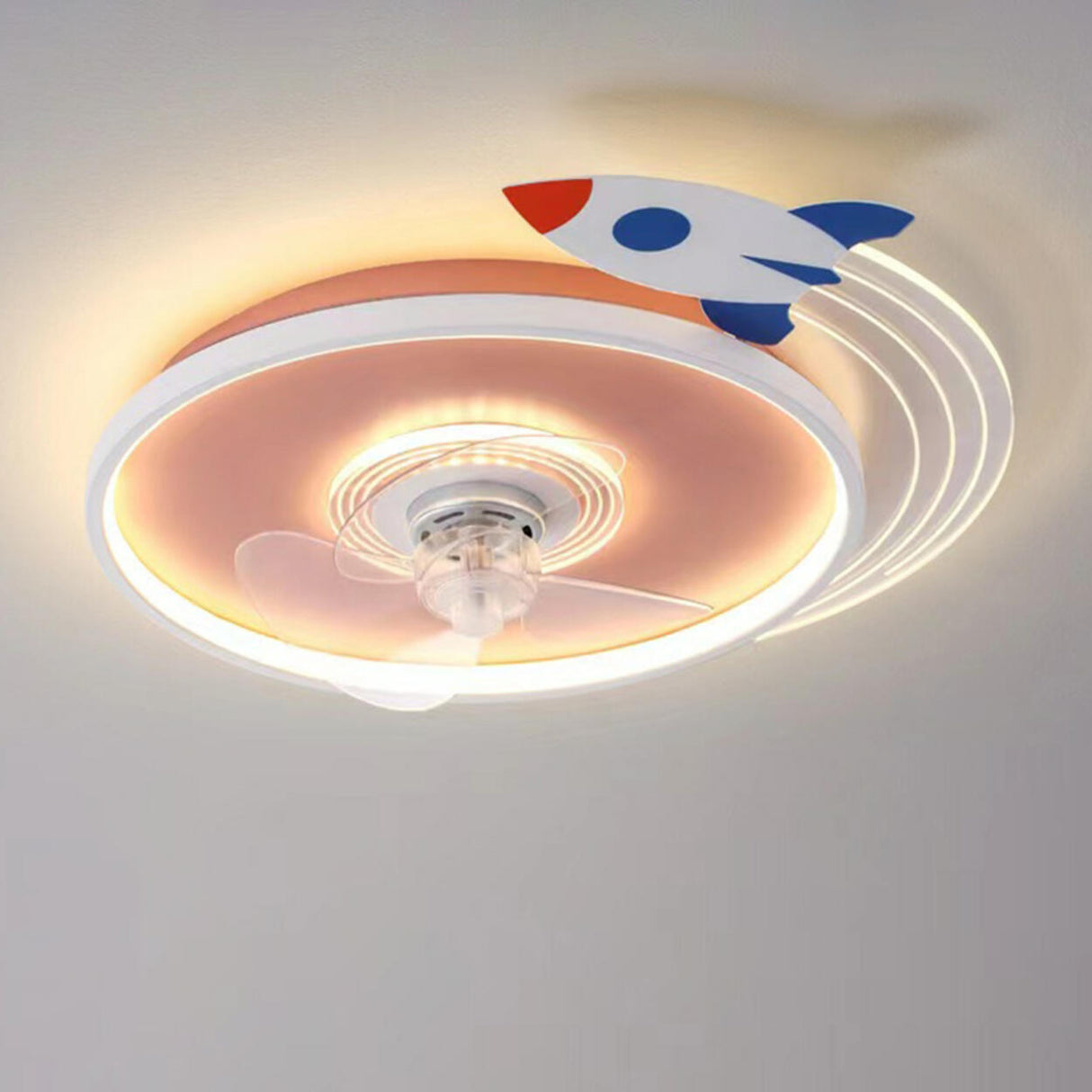 Kids Room 3 Clear Blades Rocket Theme Ceiling Fan Light Image - 7