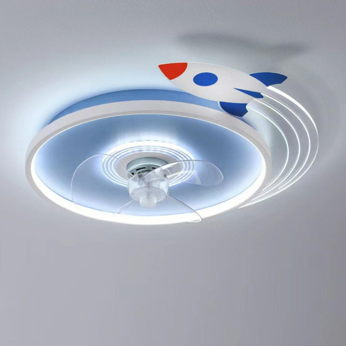 Kids Room 3 Clear Blades Rocket Theme Ceiling Fan Light Image - 8