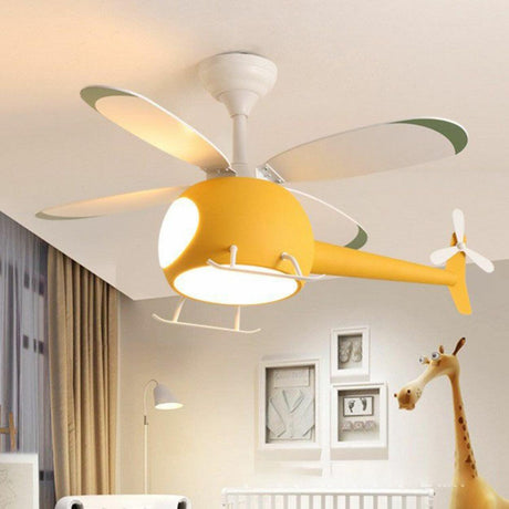 Kids Room 4 Blade Helicopter Creative Ceiling Fan Light Image - 1