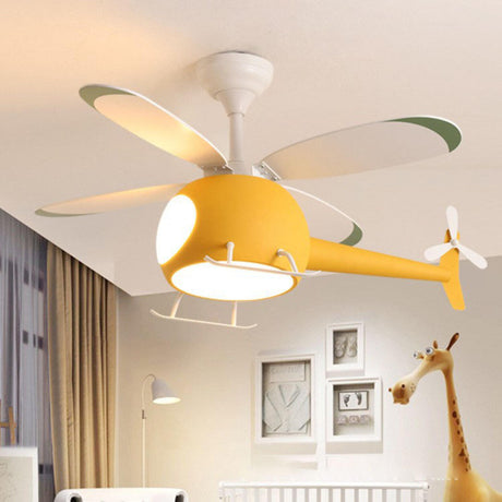 Kids Room 4 Blade Helicopter Creative Ceiling Fan Light Image - 2