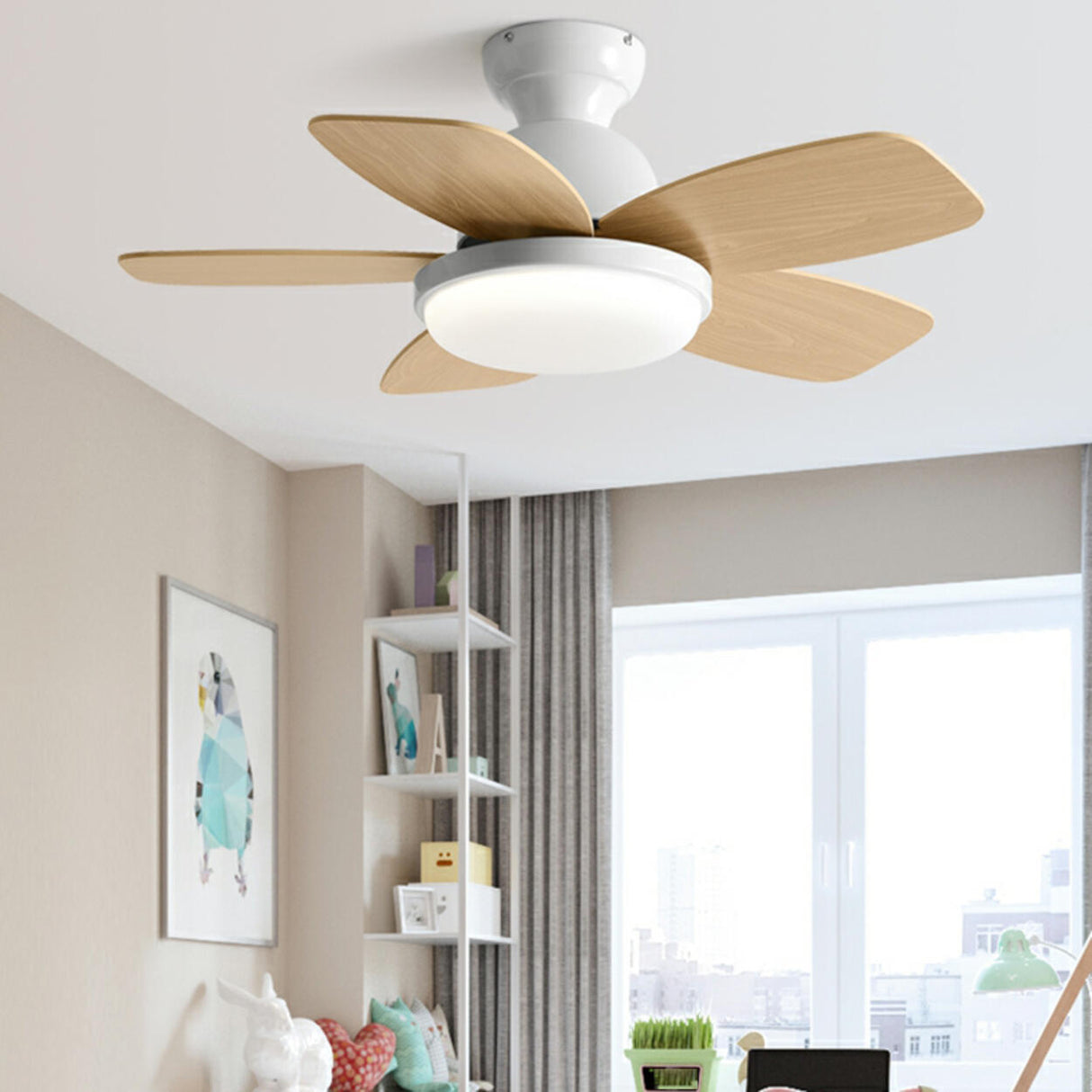 Kids Room 5 Multicolored Blades LED Ceiling Fan Light Image - 3