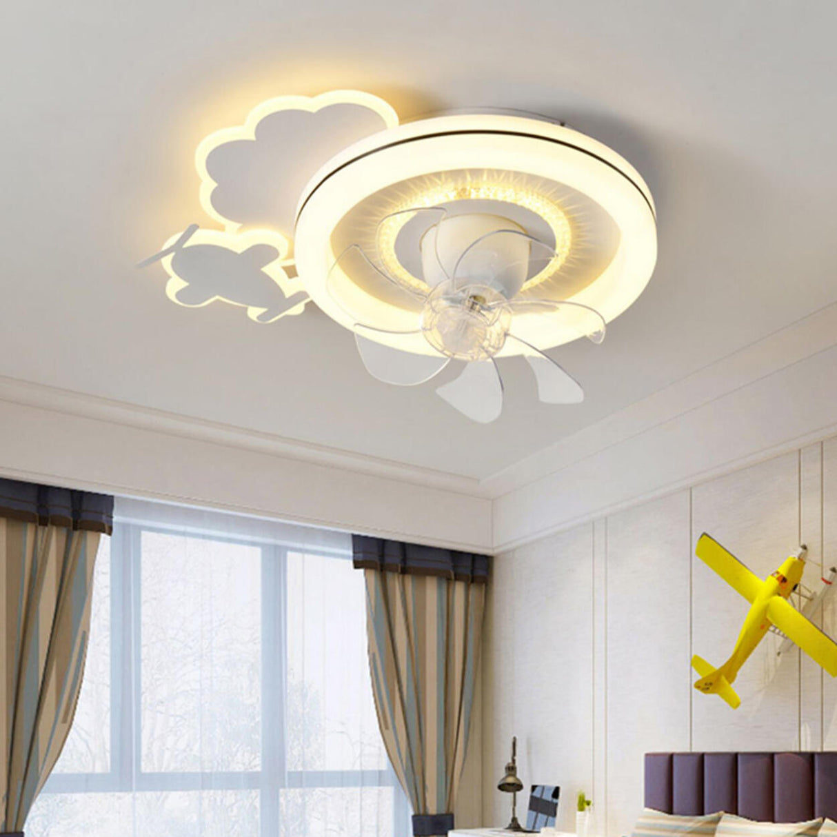 Kids Room 7 Clear Blades Childish Ceiling Fan Light Image - 1