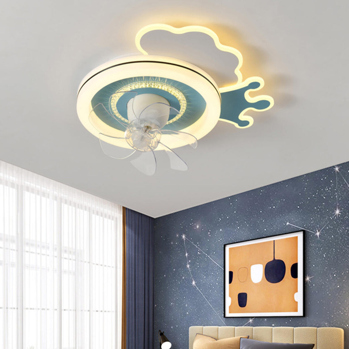 Kids Room 7 Clear Blades Childish Ceiling Fan Light Image - 16