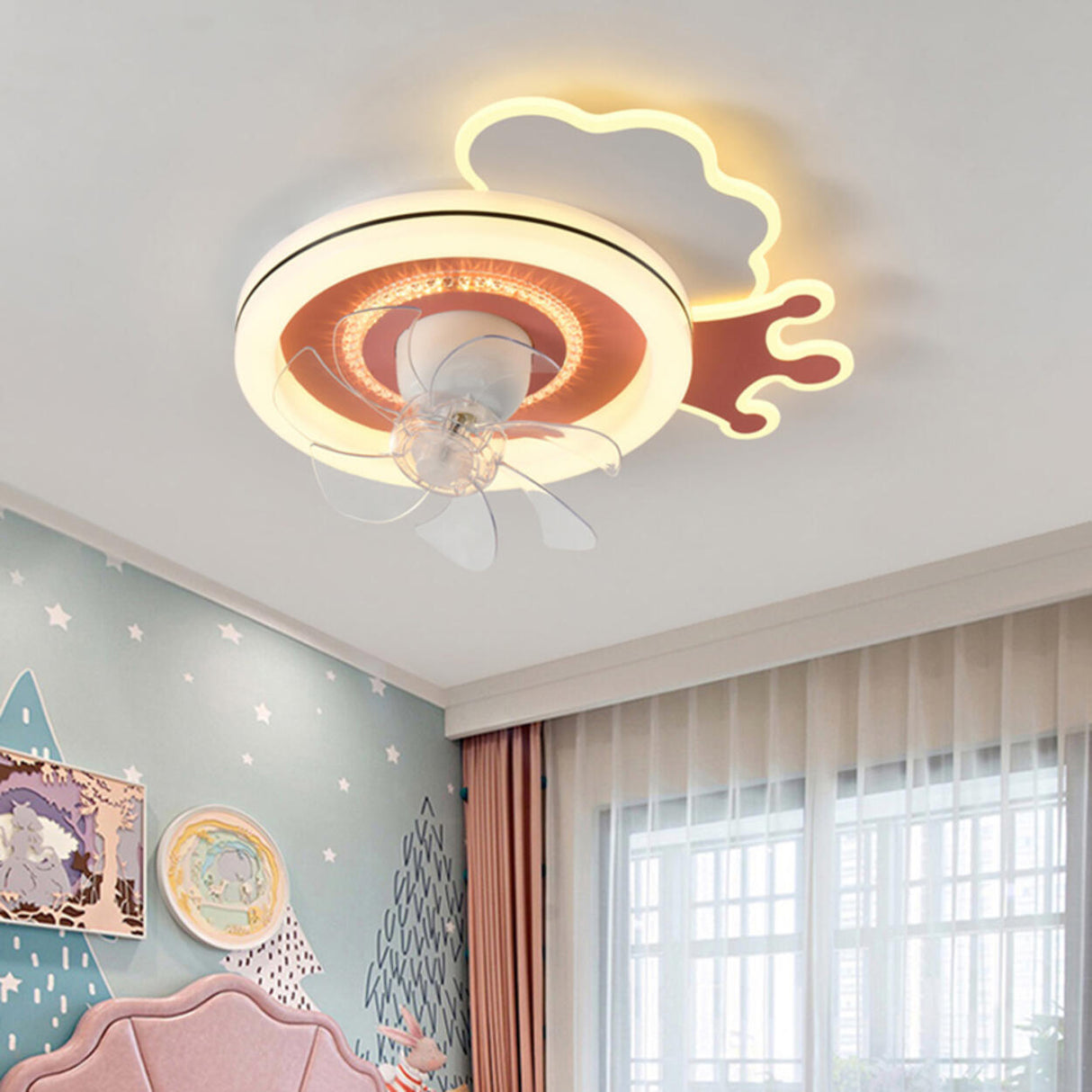 Kids Room 7 Clear Blades Childish Ceiling Fan Light Image - 17