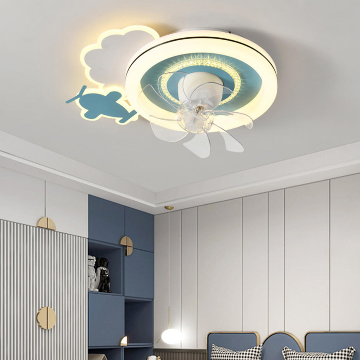 Kids Room 7 Clear Blades Childish Ceiling Fan Light Image - 3