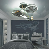 Kids Room Aircraft-Shaped Bladeless Ceiling Fan Light Image - 3