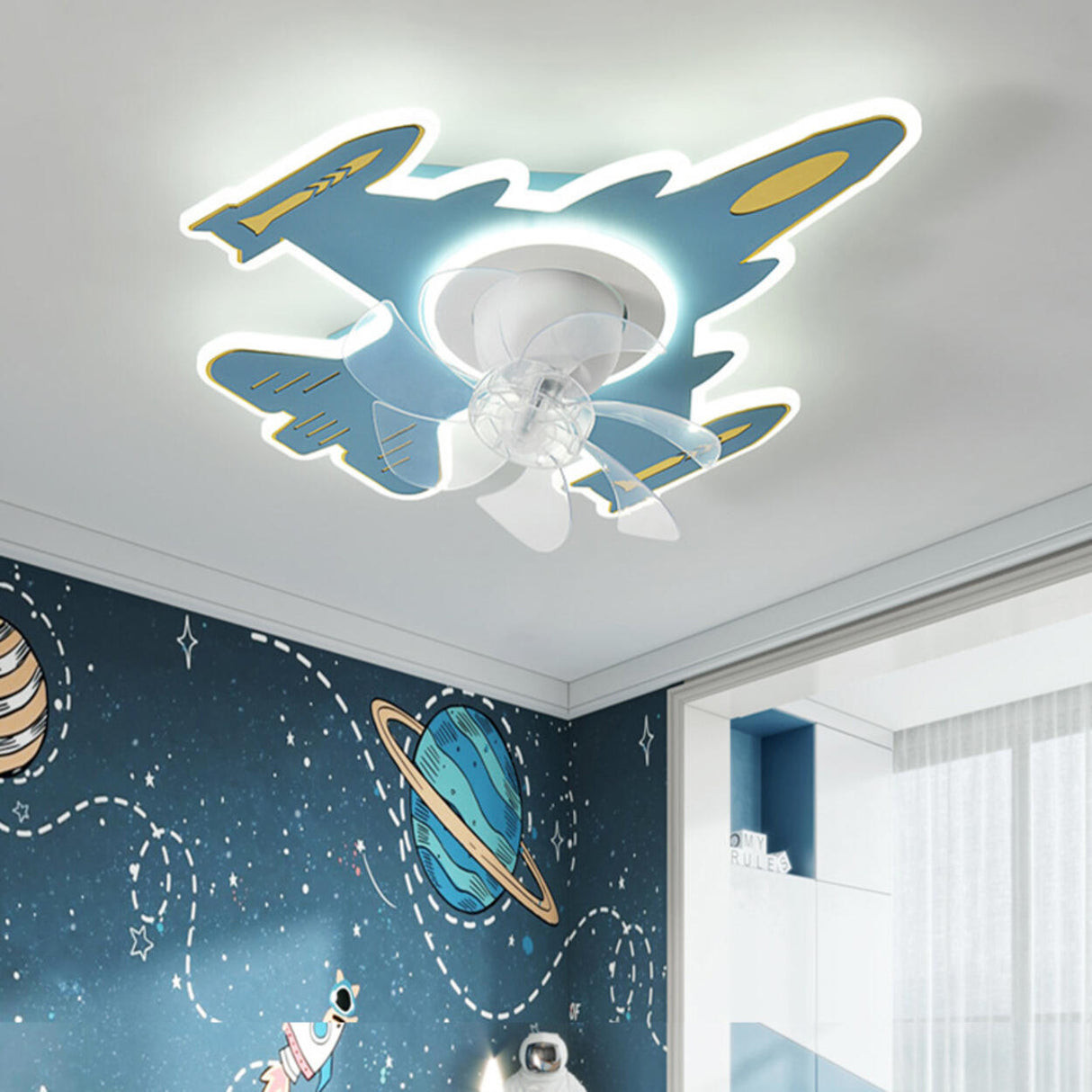 Kids Room Aircraft Shaped Ceiling Fan with LED Light Image - 1