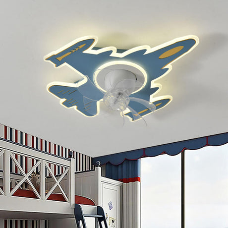 Kids Room Airplane 7 Clear Blades Ceiling Fan Light Image - 1