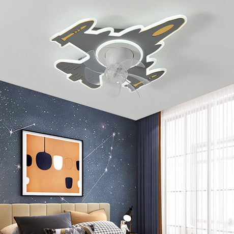 Kids Room Airplane 7 Clear Blades Ceiling Fan Light Image - 2