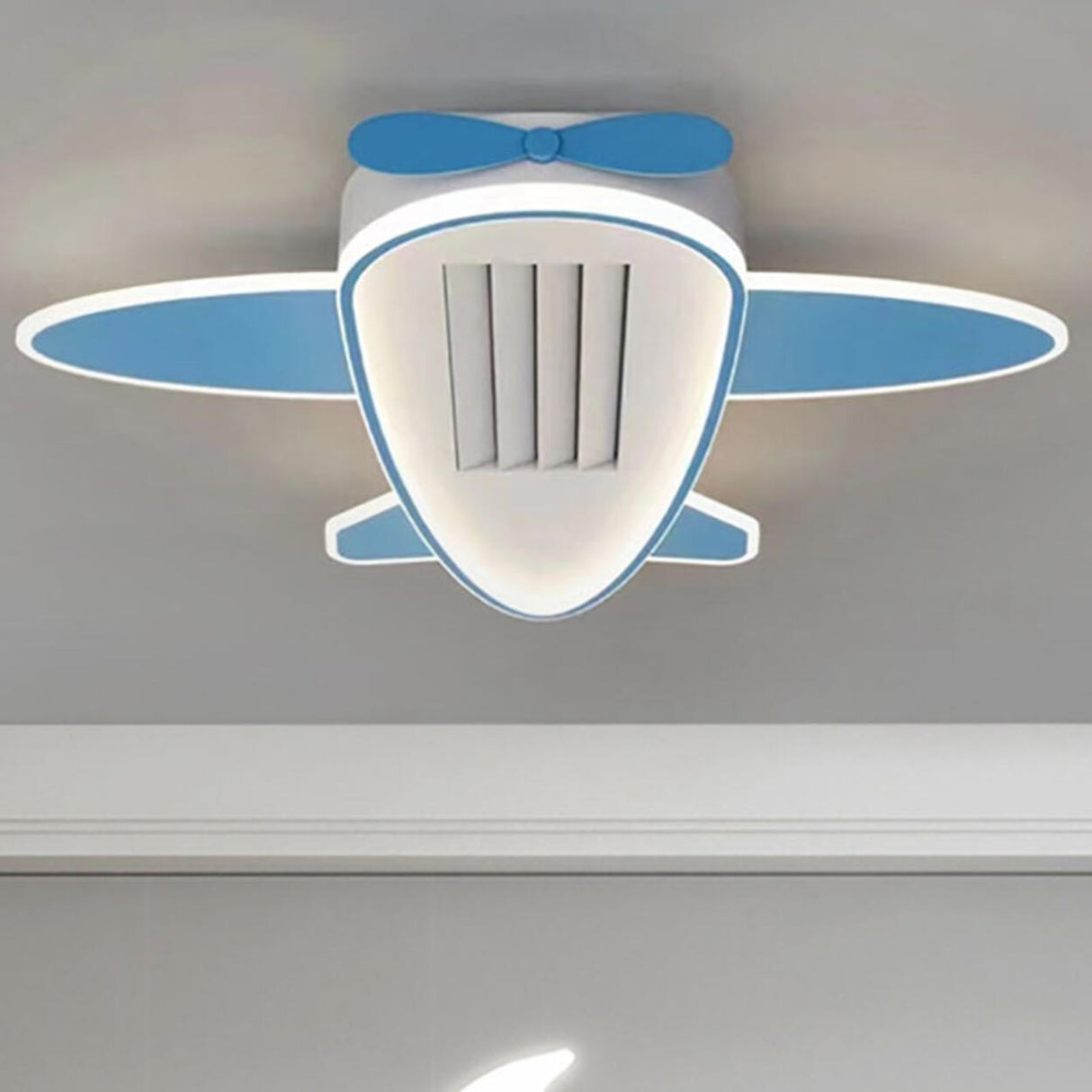 KIds Room Airplane Remote Dimming Flush Mount Fan Light Image - 21