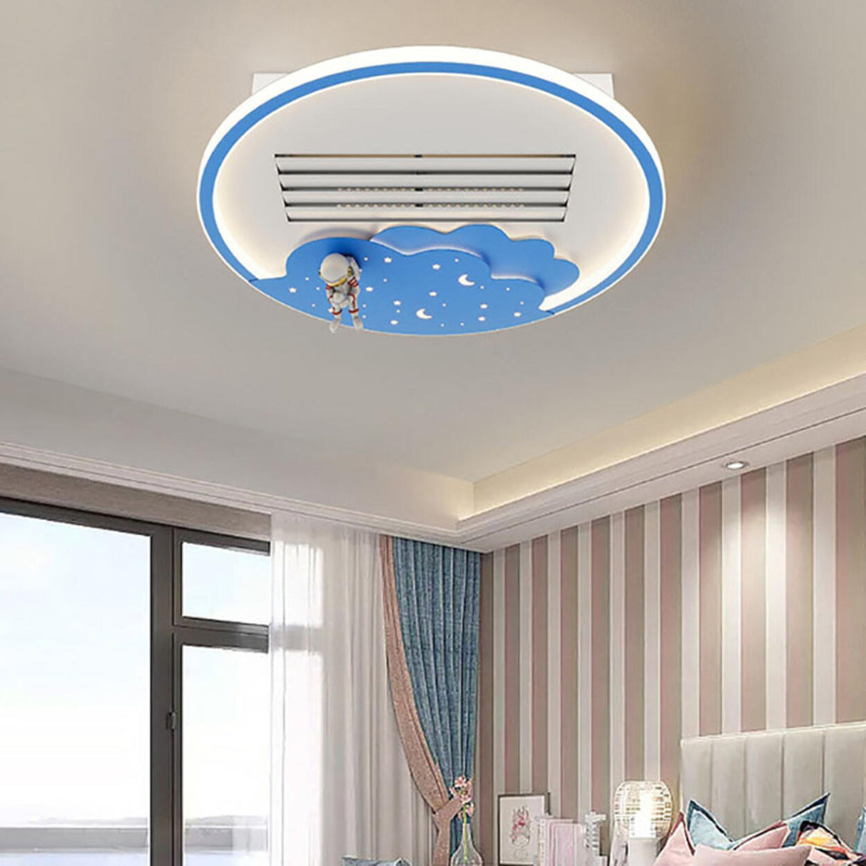 KIds Room Airplane Remote Dimming Flush Mount Fan Light Image - 4