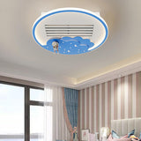 KIds Room Airplane Remote Dimming Flush Mount Fan Light Image - 4