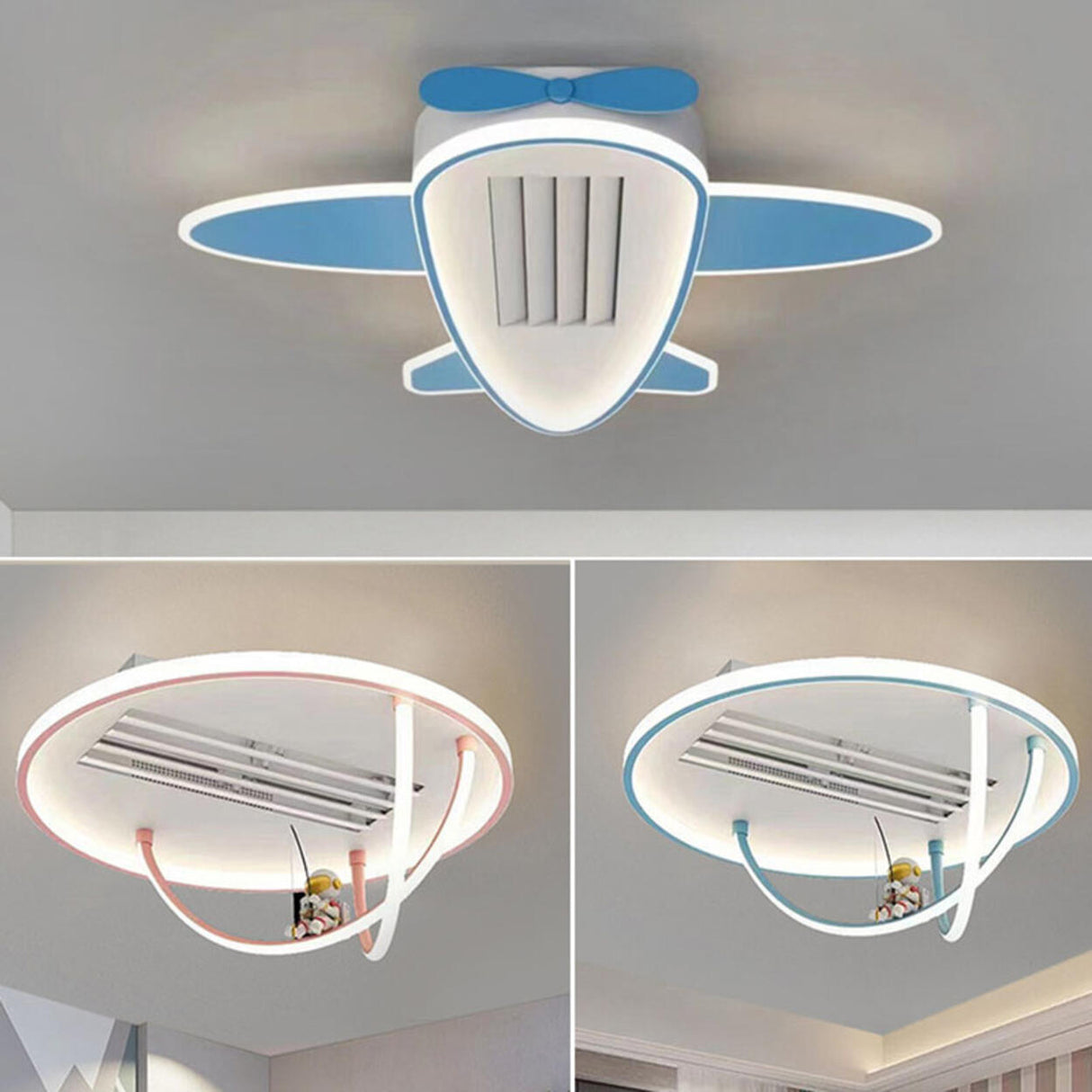 KIds Room Airplane Remote Dimming Flush Mount Fan Light Image - 9