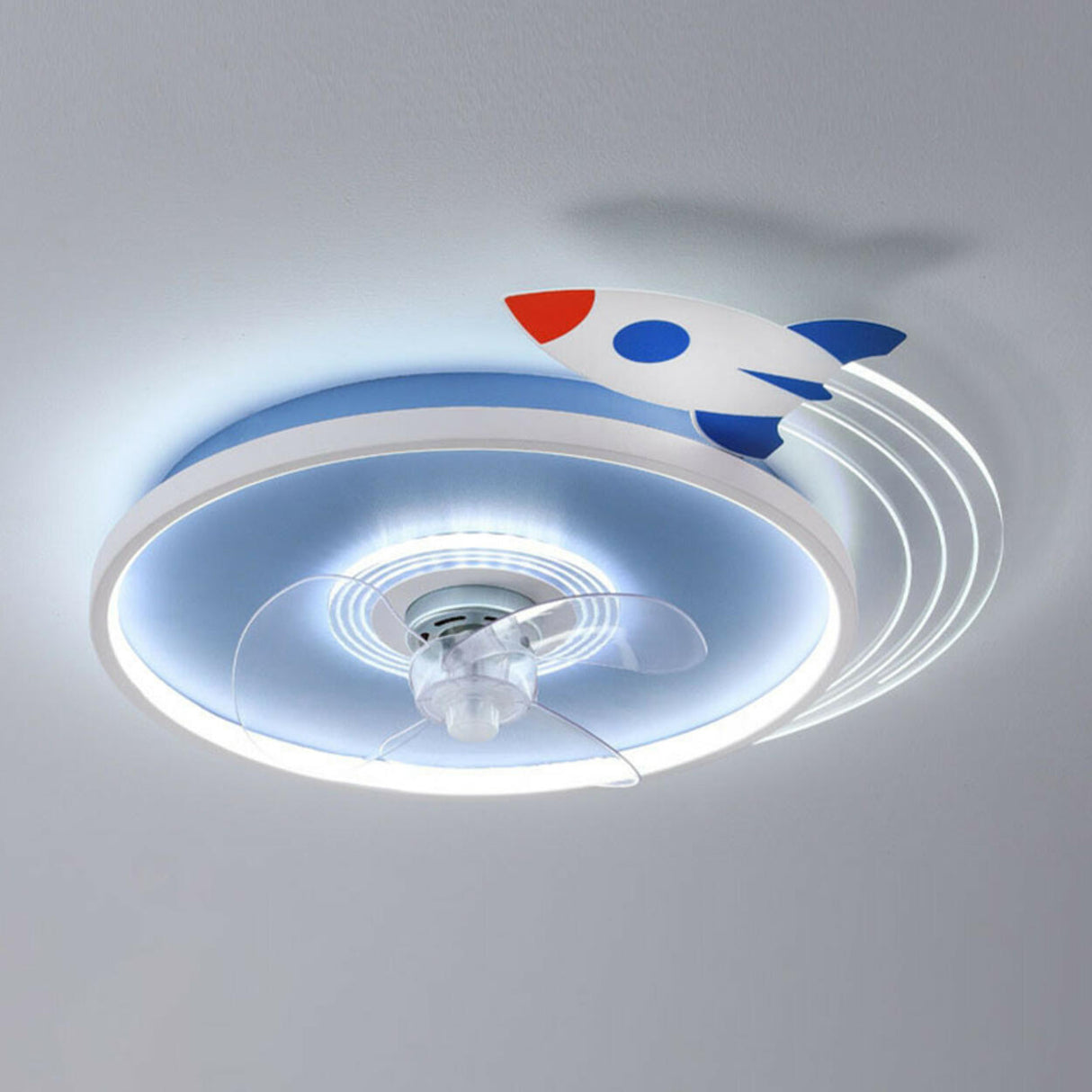 Kids Room Airplane Round Ceiling Fan with LED Light Image - 10