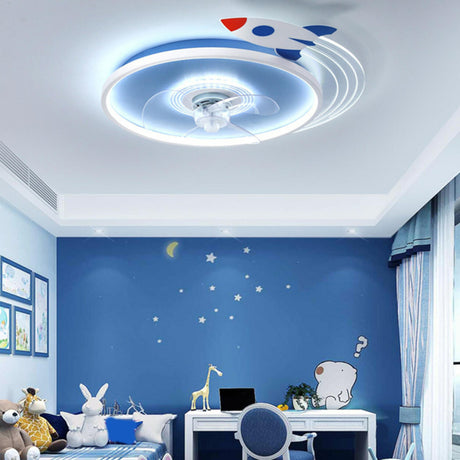 Kids Room Airplane Round Ceiling Fan with LED Light Image - 2