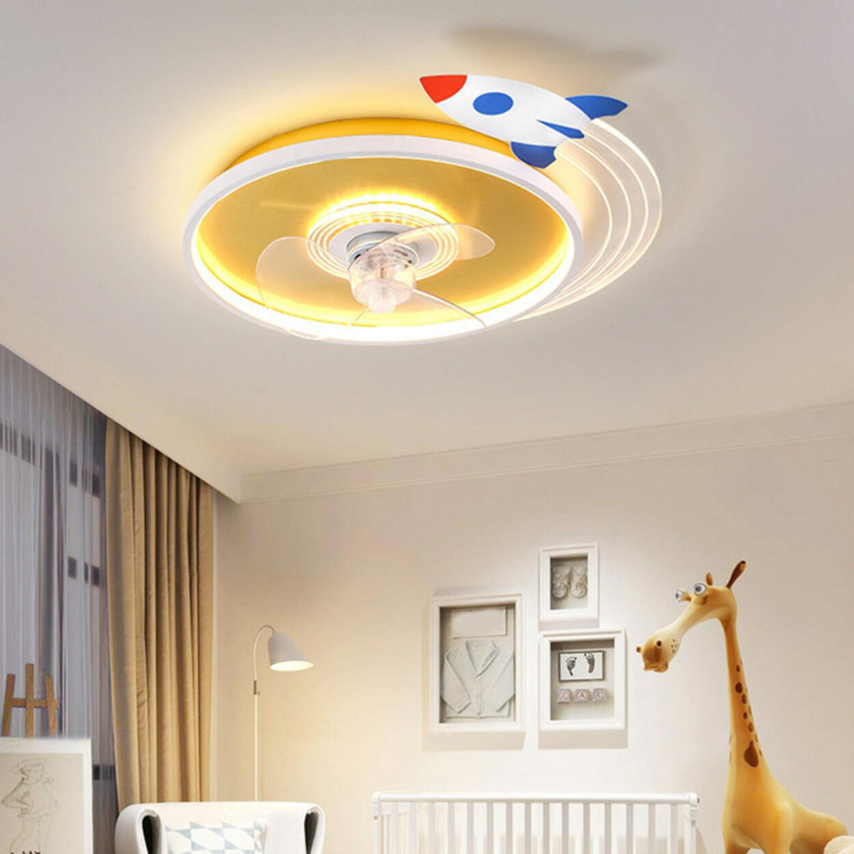 Kids Room Airplane Round Ceiling Fan with LED Light Image - 4