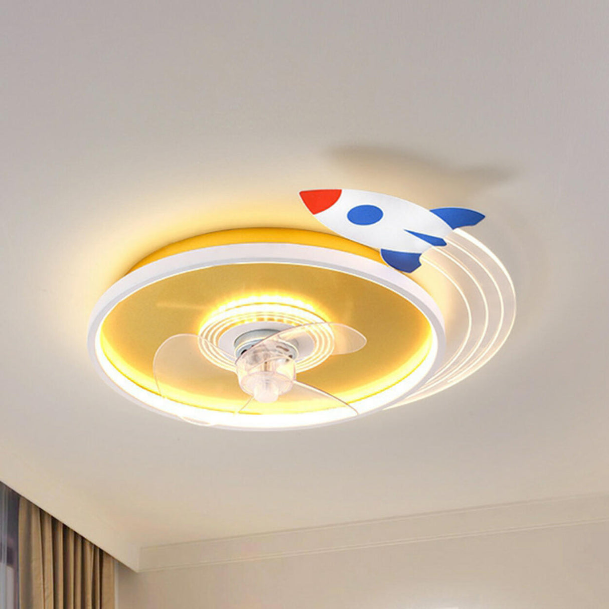 Kids Room Airplane Round Ceiling Fan with LED Light Image - 7