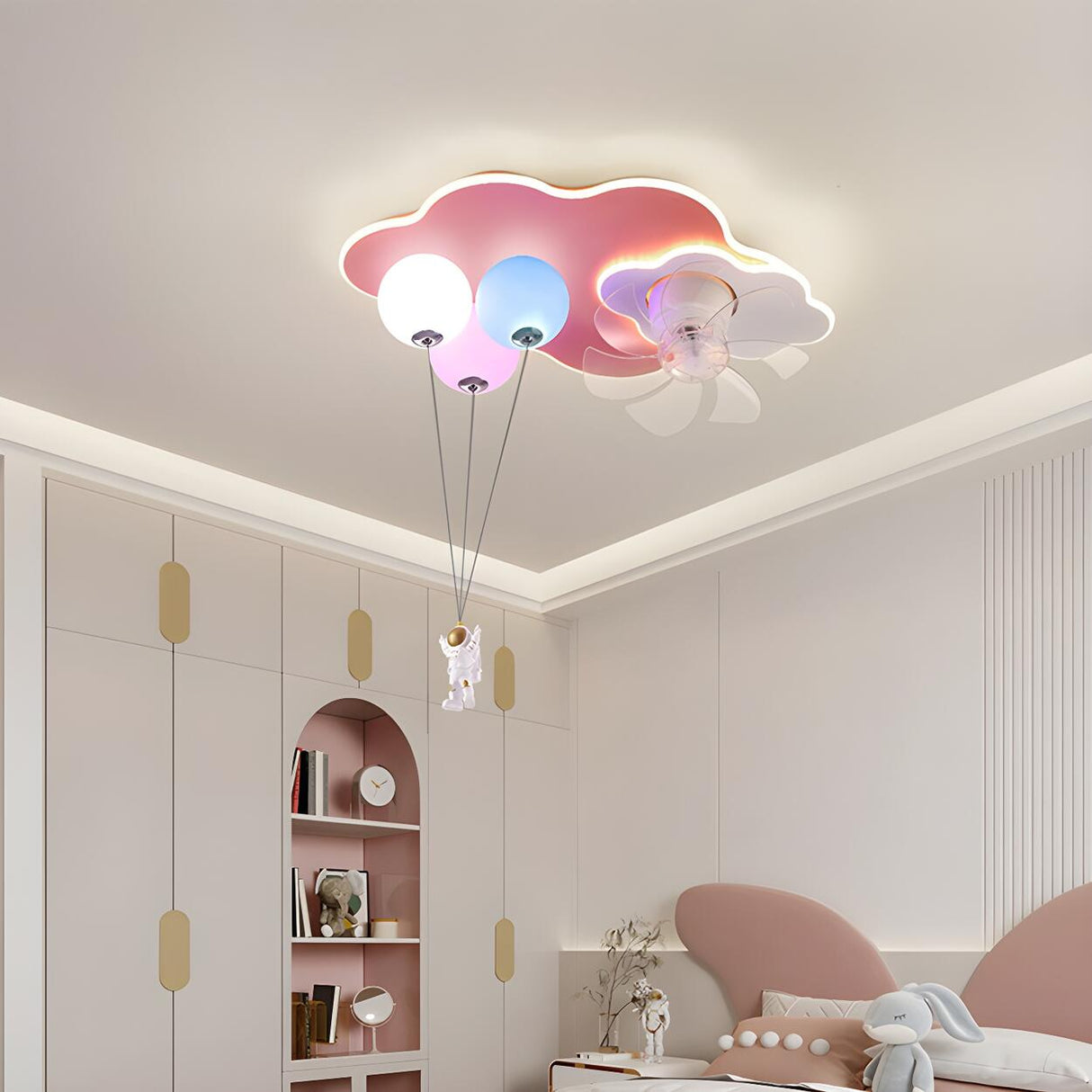 Kids Room Artistic Cloud Balloon Ceiling Fan with Light Image - 3