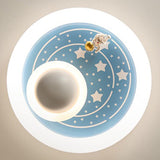 Kids Room Astronaut Blue Round Flush Mount Ceiling Lamp Image - 11