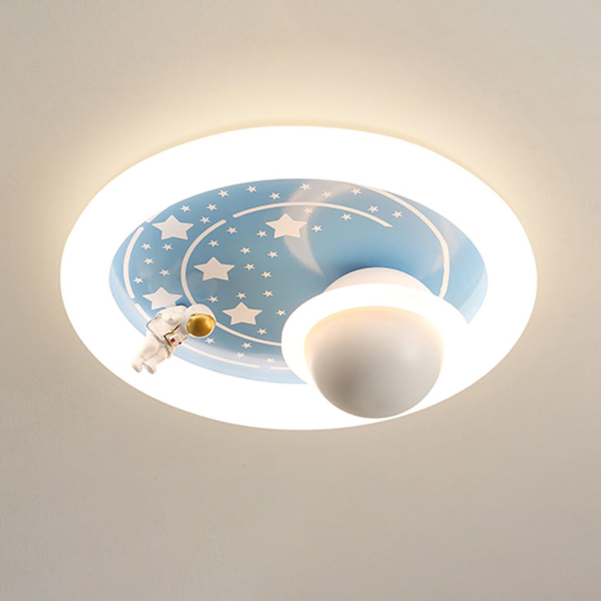 Kids Room Astronaut Blue Round Flush Mount Ceiling Lamp Image - 2