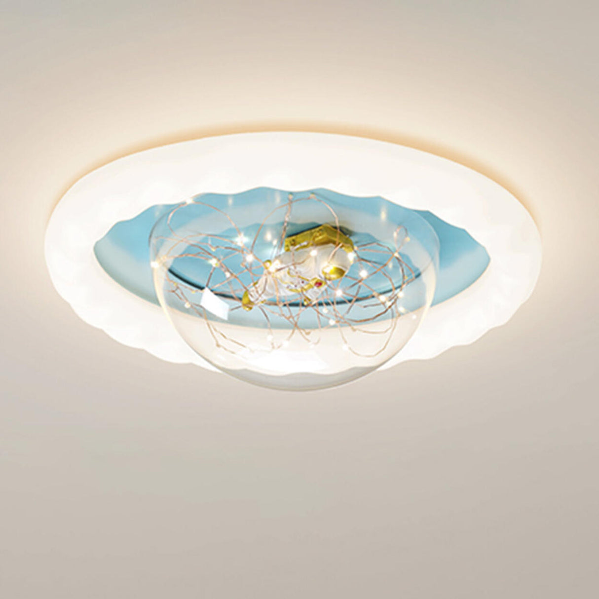 Kids Room Astronaut Blue Round Flush Mount Ceiling Lamp Image - 3