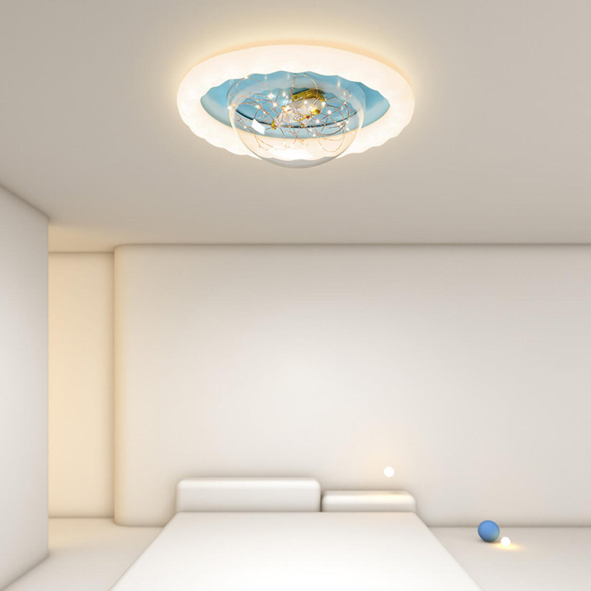 Kids Room Astronaut Blue Round Flush Mount Ceiling Lamp Image - 4