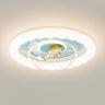 Kids Room Astronaut Blue Round Flush Mount Ceiling Lamp Image - 5