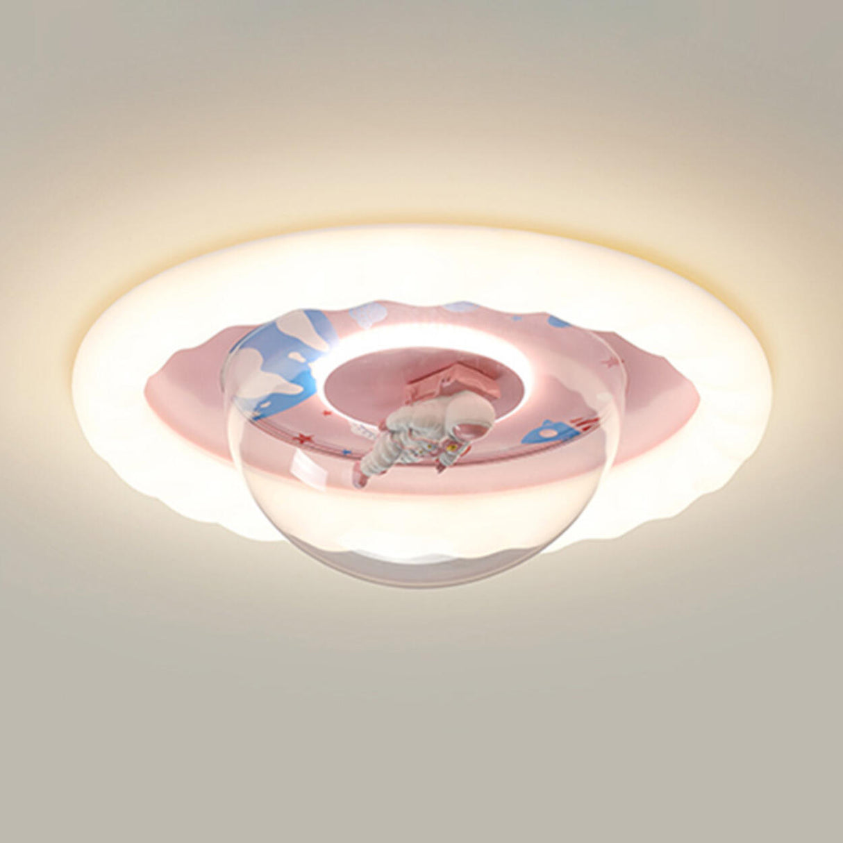 Kids Room Astronaut Blue Round Flush Mount Ceiling Lamp Image - 7