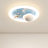 Kids Room Astronaut Blue Round Flush Mount Ceiling Lamp Image - 8