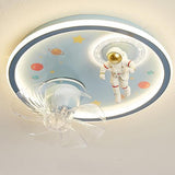 Kids Room Astronaut Round Flush Ceiling Fan with Light Image - 10