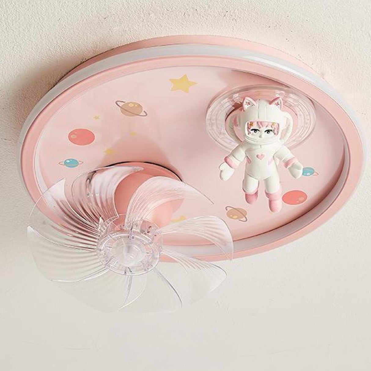 Kids Room Astronaut Round Flush Ceiling Fan with Light Image - 11