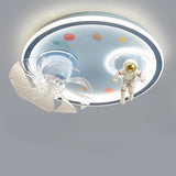 Kids Room Astronaut Round Flush Ceiling Fan with Light Image - 13