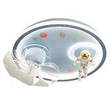 Kids Room Astronaut Round Flush Ceiling Fan with Light Image - 5