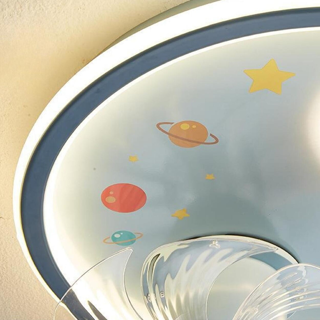 Kids Room Astronaut Round Flush Ceiling Fan with Light Image - 6