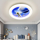 Kids Room Astronaut Space Round LED Flush Mount Light Image - 1