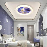 Kids Room Astronaut Space Round LED Flush Mount Light Image - 12